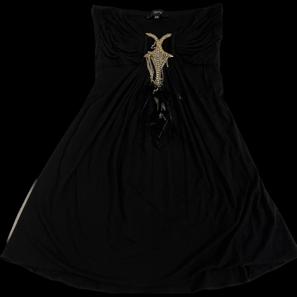 SKY Strapless Top with chains and feathers xs - Picture 5 of 13